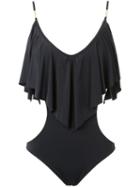 Brigitte Ruffled Swimsuit, Women's, Size: Medium, Black, Elastodiene/polyamide
