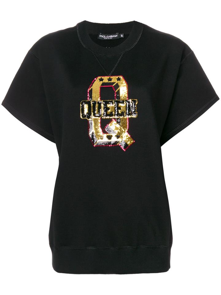 Dolce & Gabbana Short Sleeve Sweatshirt With Sequin Queen Patch -