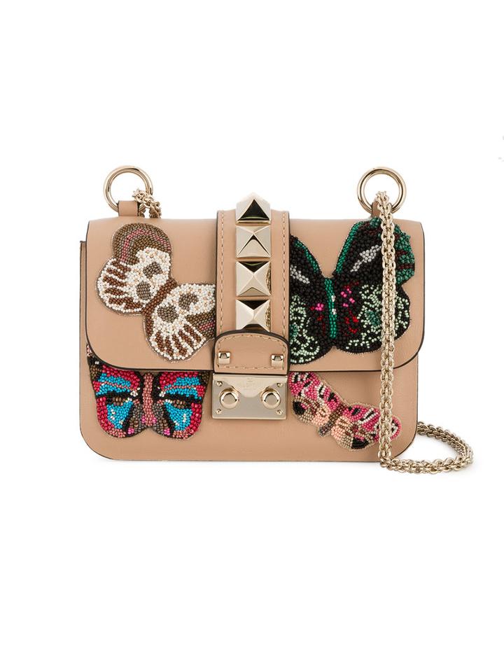 Valentino - Embellished Shoulder Bag - Women - Leather/metal - One Size, Nude/neutrals, Leather/metal
