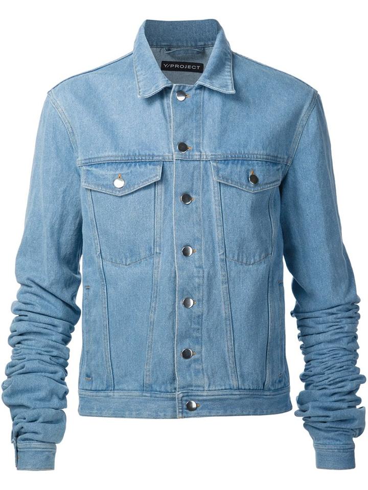 Y / Project Extended Sleeve Denim Jacket, Adult Unisex, Size: 48, Blue, Cotton