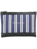 Balenciaga Striped Zipped Clutch, Women's, Blue, Cotton/leather