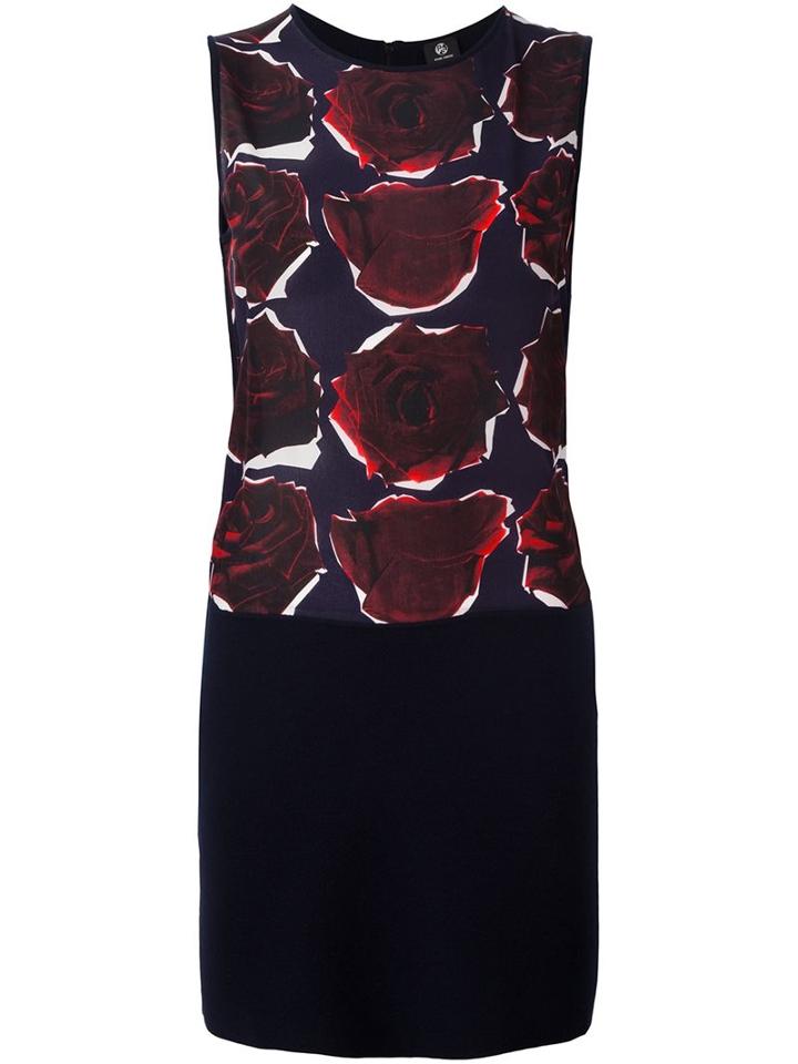 Ps By Paul Smith Rose Print Sleeveless Dress, Women's, Size: Small, Blue, Silk/wool