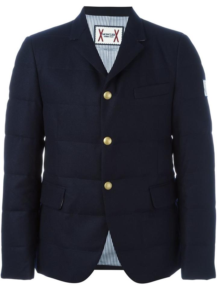Moncler Gamme Bleu Padded Blazer Jacket, Men's, Size: 3, Blue, Cotton/feather Down/cupro/wool