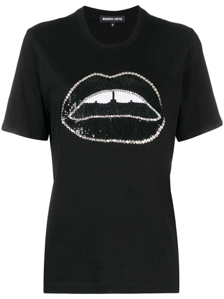 Markus Lupfer Alex Crystal Lara Lip T-shirt - Black