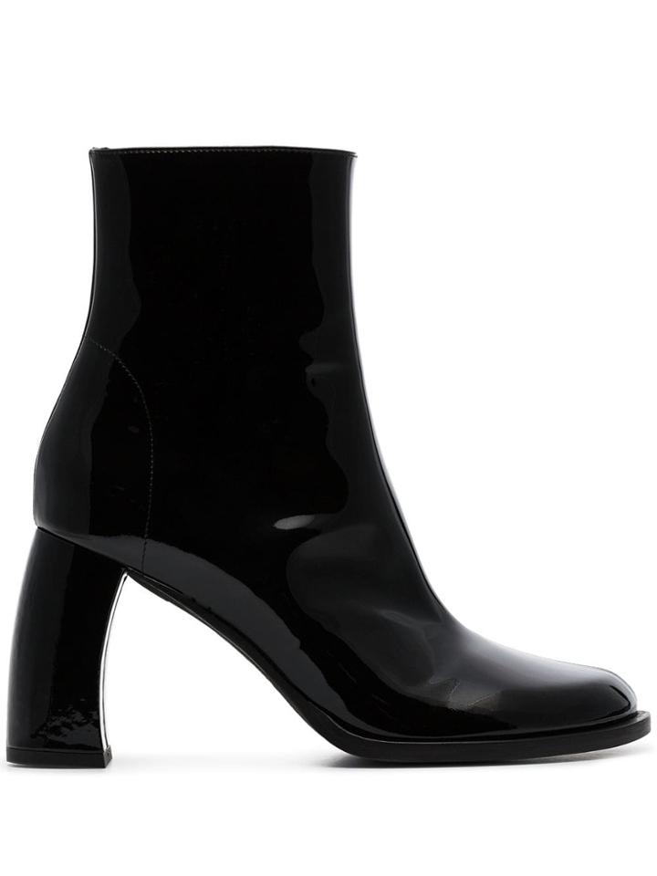 Ann Demeulemeester Curved Heel Patent Leather Boots - Black