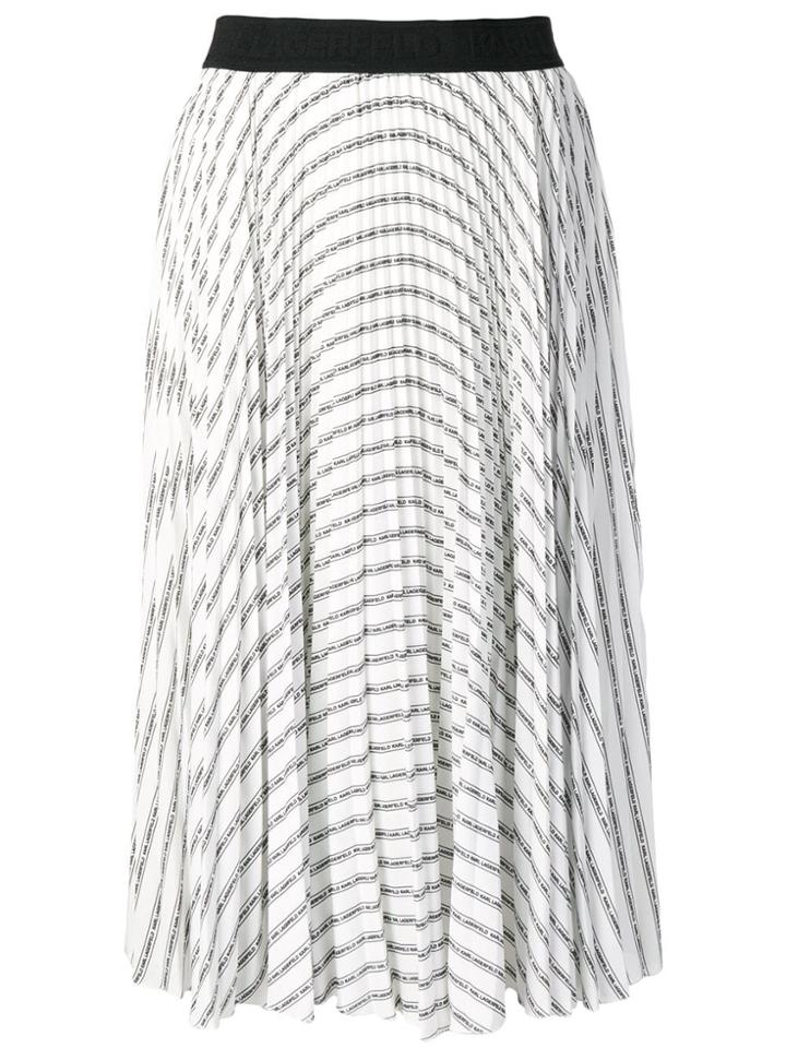 Karl Lagerfeld Logo Print Striped Midi Skirt - White
