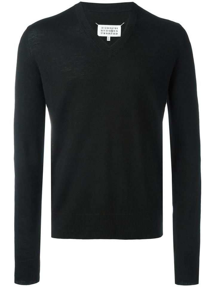 Maison Margiela Elbow Patch Jumper, Men's, Size: Large, Black, Linen/flax/wool/calf Leather