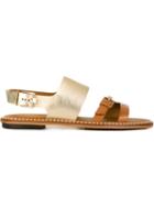 Tod S Slingback Flat Sandals, Women's, Size: 41, Brown, Leather/rubber