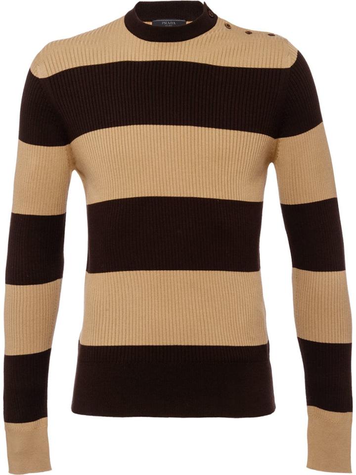 Prada Buttoned Shoulder Striped Jumper - Neutrals