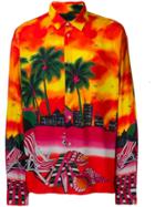Msgm Psychedelic Sunset Beach Scene Print Shirt - Orange