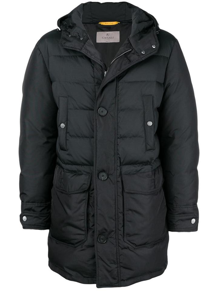 Canali Padded Hooded Coat - Black