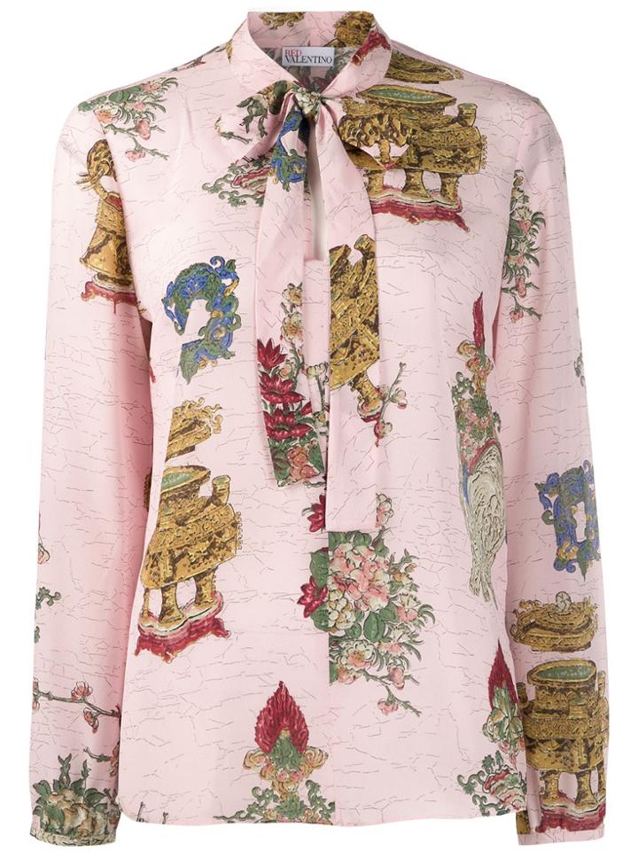 Red Valentino Printed Pussy Bow Shirt - Pink