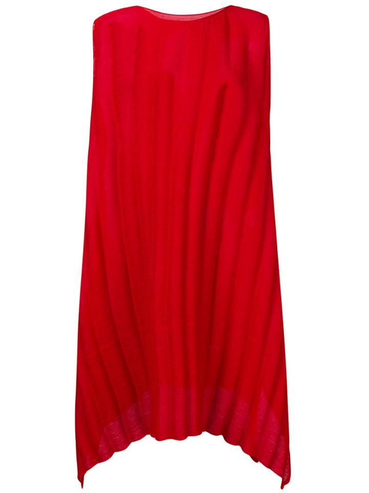 Issey Miyake Cauliflower Sleeveless Asymmetric Ribbed Dress - Red