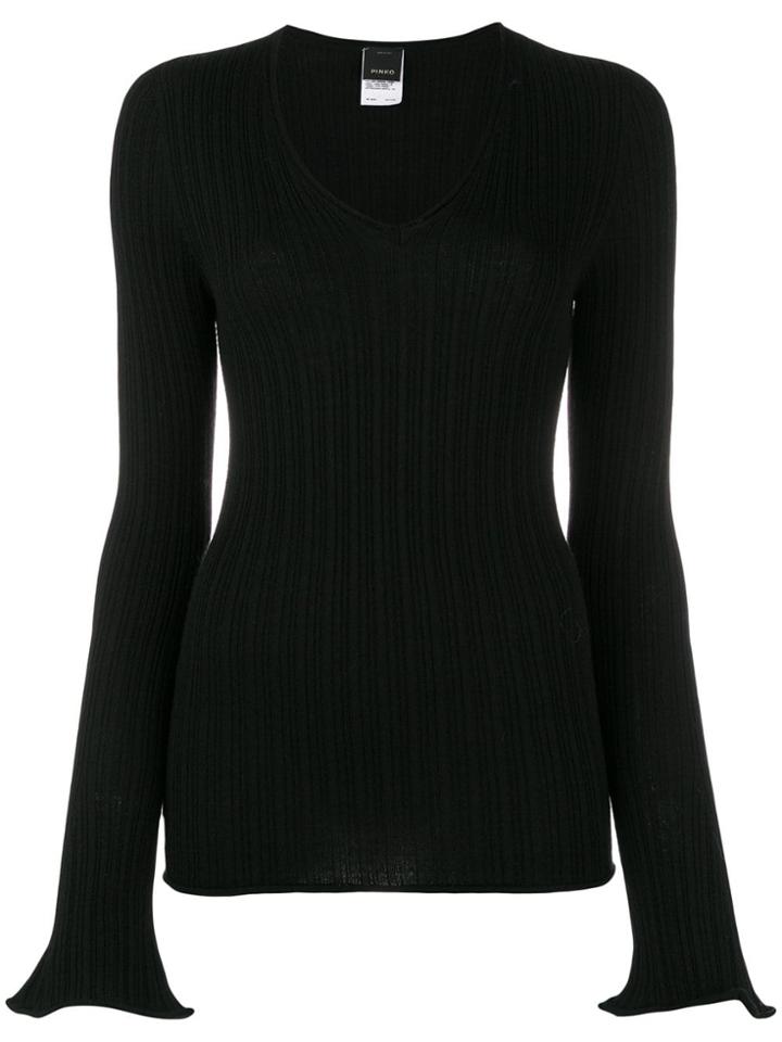 Pinko V-neck Ribbed Jumper - Black