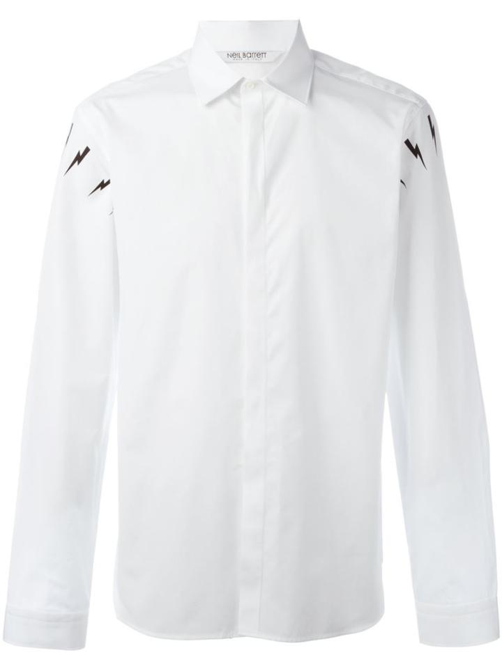 Neil Barrett Lightning Bolt Print Shirt, Men's, Size: 38, White, Cotton