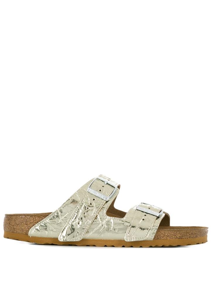 Rick Owens X Birkenstock Crinkle Effect Metallic-tone Sandals - Gold