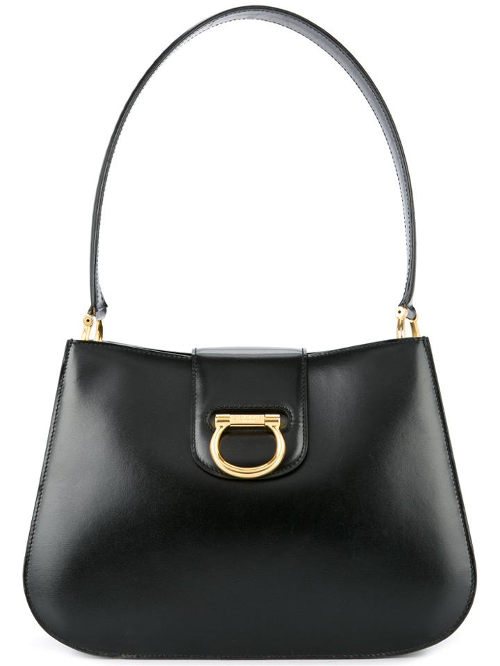 Céline Vintage Logo Plaque Shoulder Bag - Black