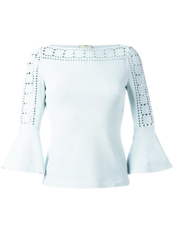 Fendi - Geometric Lace Knit Top - Women - Viscose/polyester - 38, Blue, Viscose/polyester