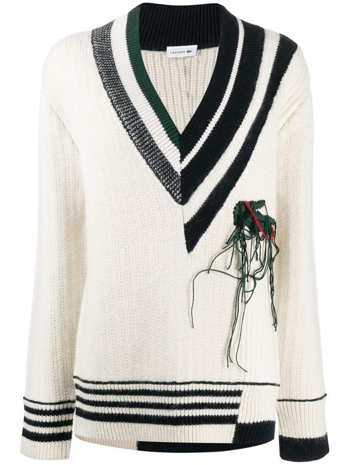 Lacoste Distressed Knitted Sweater - Neutrals