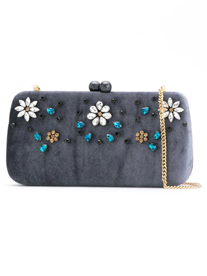 Serpui Embellished Velvet Clutch - Grey