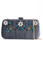 Serpui Embellished Velvet Clutch - Grey
