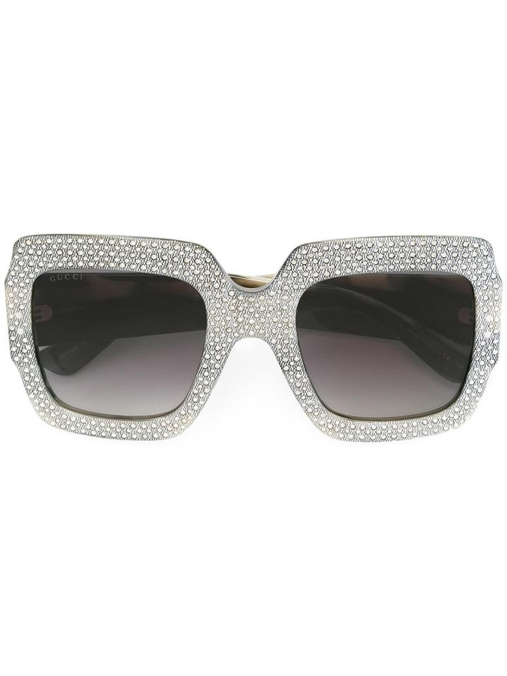 Gucci Eyewear Oversize Crystal Square Sunglasses, Women's, Size: 54, Grey, Acetate/swarovski Crystal