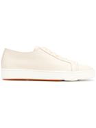 Santoni Denim Lace-up Sneakers - Nude & Neutrals