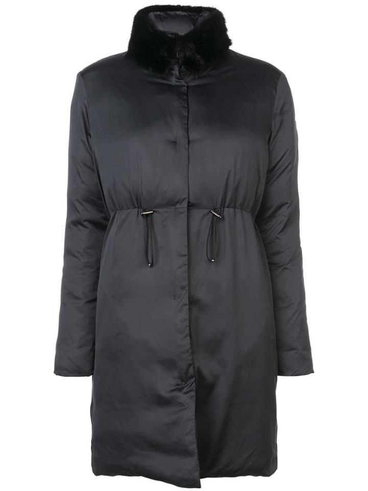 Giambattista Valli Soft Nylon Fitted Coat W/ Detachable Mink Collar