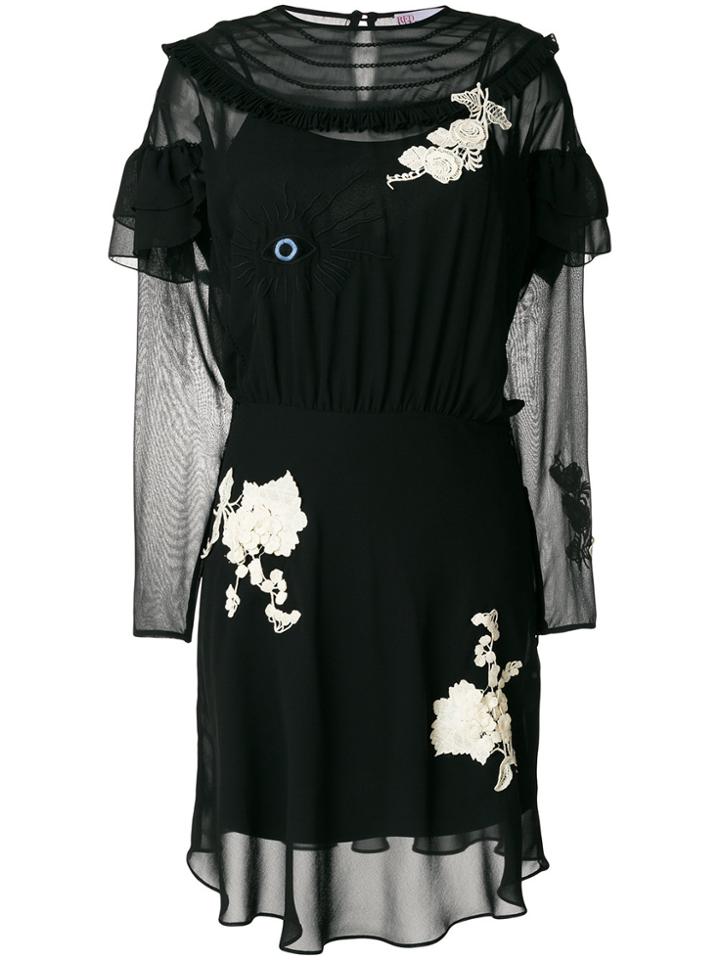 Red Valentino Sheer Appliqué Detail Dress - Black