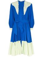 Batsheva Western Contrast-panel Midi Dress - Blue