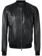 Dolce & Gabbana Leather Bomber Jacket, Men's, Size: 48, Black, Cotton/polyester/spandex/elastane/polyamide