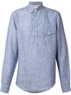 Brunello Cucinelli Striped Button Down Shirt, Men's, Size: M, Blue, Linen/flax