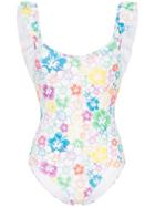All Things Mochi Vienna Floral Ruffled Swimsuit - White