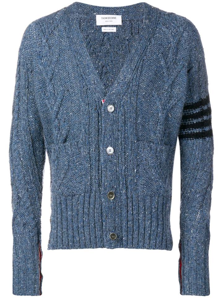Thom Browne 4-bar Aran Cable Donegal Cardigan - Blue