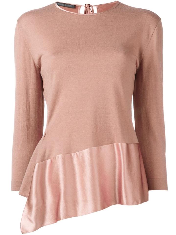 Alberta Ferretti Pleated Detail Knitted Top, Women's, Size: 42, Nude/neutrals, Silk/virgin Wool