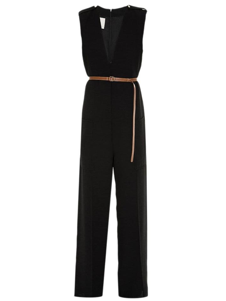 Framed Belts Jumpsuit - Black