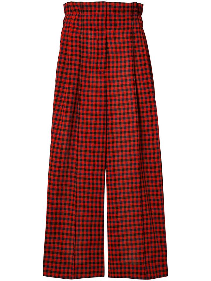 Sonia Rykiel Checked Wide Leg Trousers, Women's, Size: 36, Red, Wool