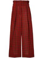 Sonia Rykiel Checked Wide Leg Trousers, Women's, Size: 36, Red, Wool