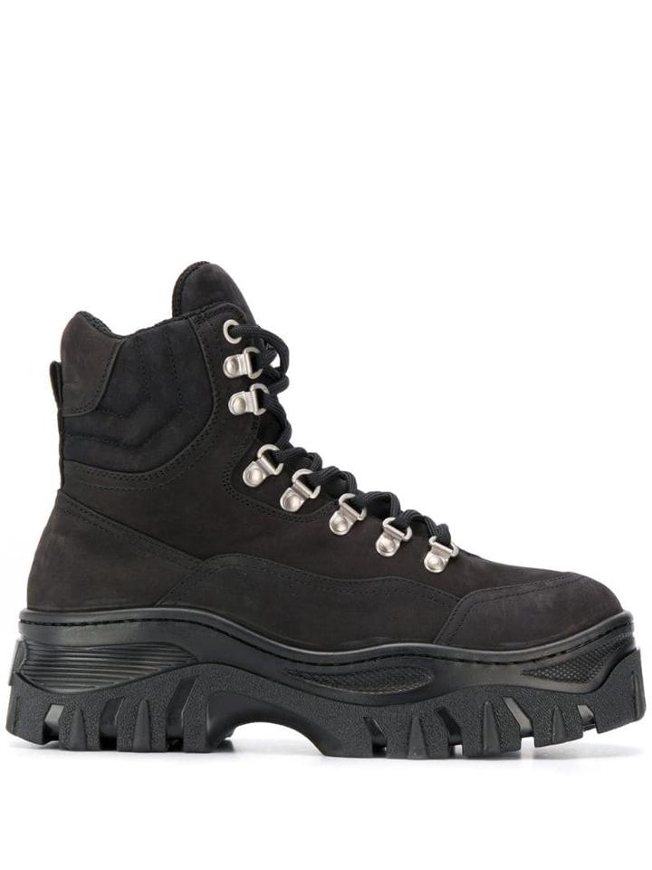 Msgm Lace-up Tractor Boots - Black