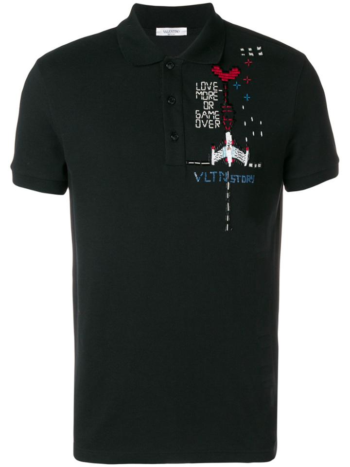 Valentino Video Games Embroidered Polo Shirt - Black