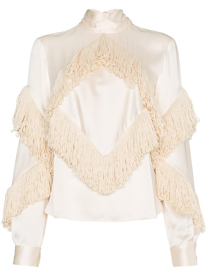 Christopher Kane Fringed High Neck Long Sleeve Top - Neutrals