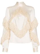 Christopher Kane Fringed High Neck Long Sleeve Top - Neutrals