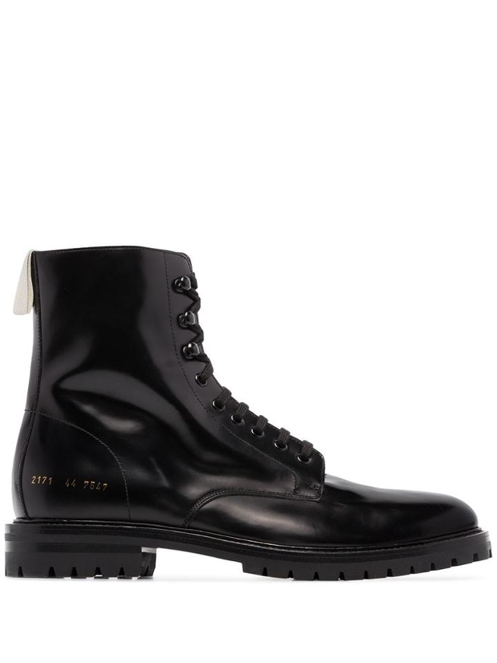 Common Projects Black Leather Combat Boots