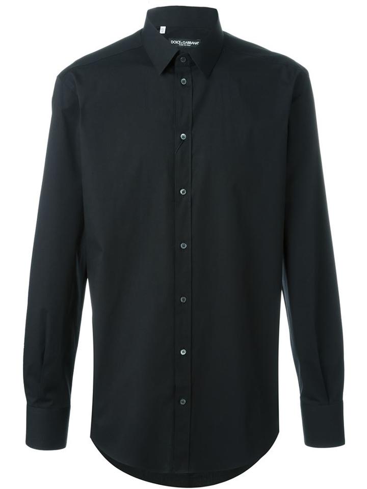 Dolce & Gabbana Classic Shirt, Men's, Size: 43, Black, Cotton/spandex/elastane
