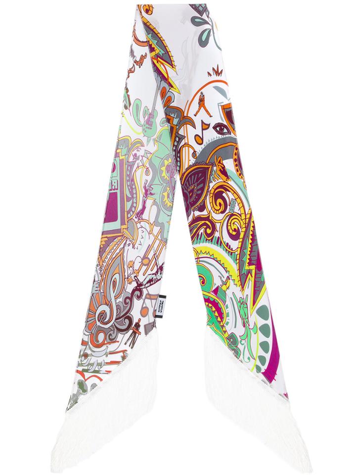 Rockins Floral Print Fringed Scarf - White