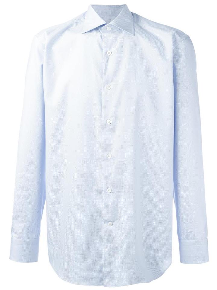 Canali Curved Hem Shirt, Men's, Size: 42, Blue, Cotton