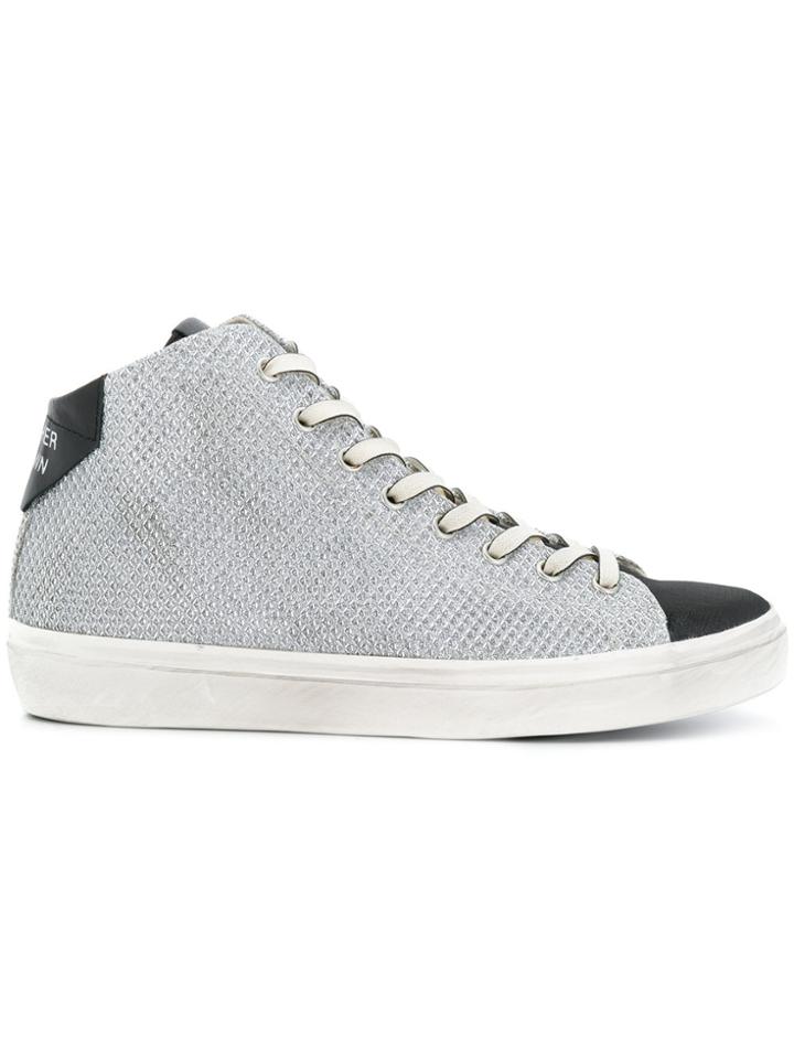 Leather Crown Two Tone Hi-top Sneakers - Metallic