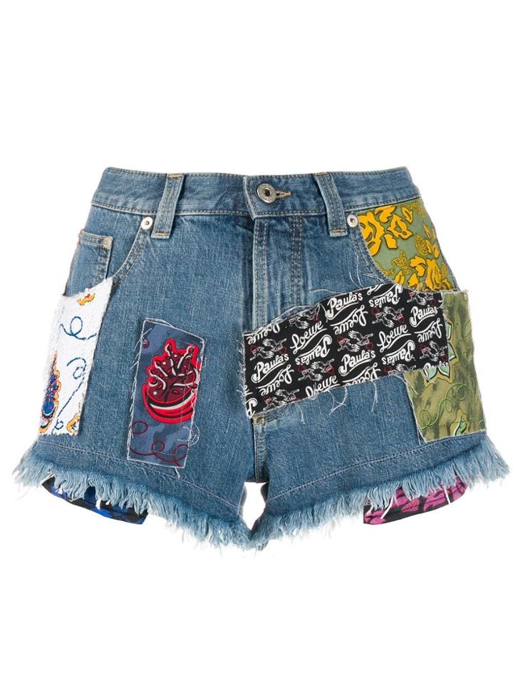 Loewe Patchwork Denim Shorts - Blue