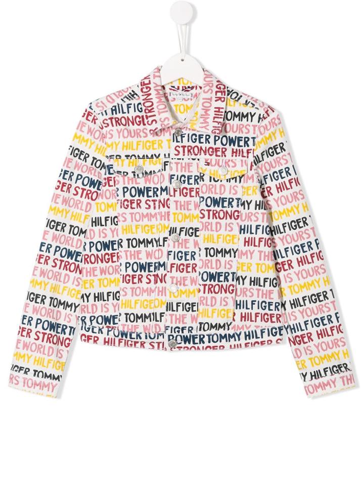 Tommy Hilfiger Junior Teen All Over Logo Denim Jacket - White