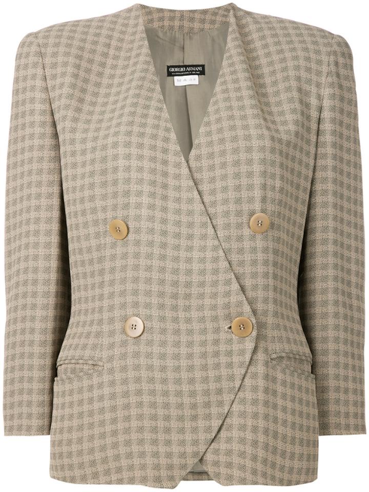 Giorgio Armani Vintage Checked Double Breasted Blazer - Nude &